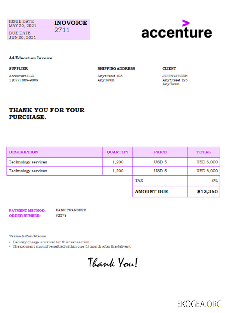 Facture Accenture aux États , Unis